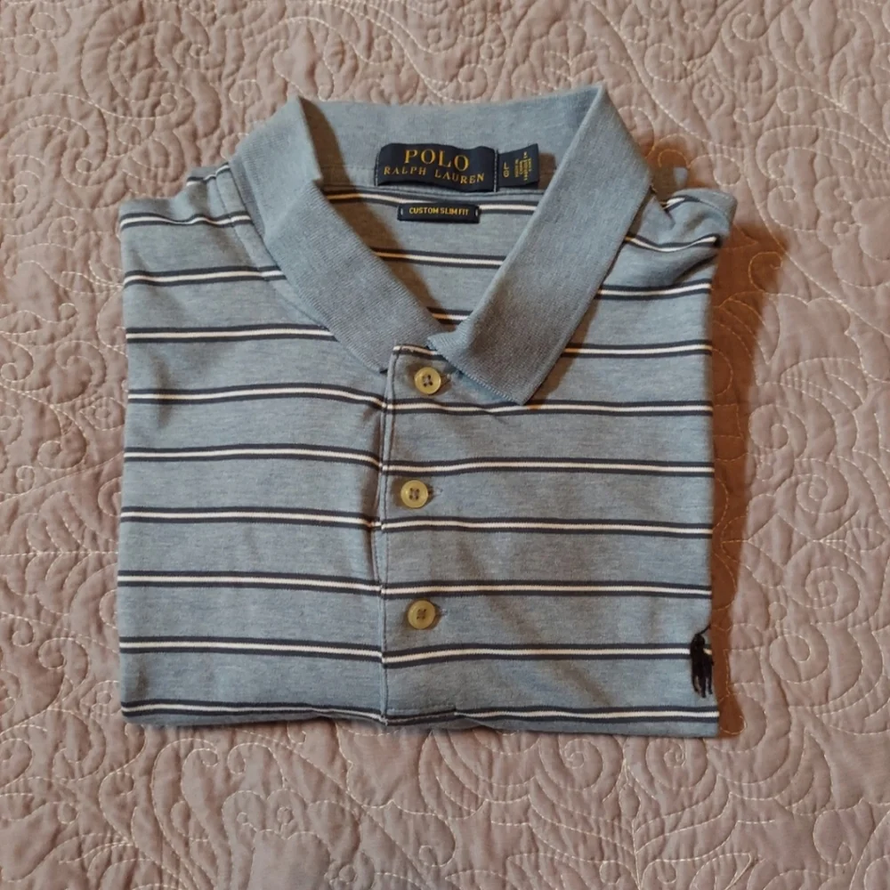 LIKE NEW Polo Ralph Lauren Soft Cotton Custom Slim Fit Polo  LG- Blue Stripe